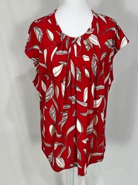 Liz Claiborne Red Leaf Print Blouse